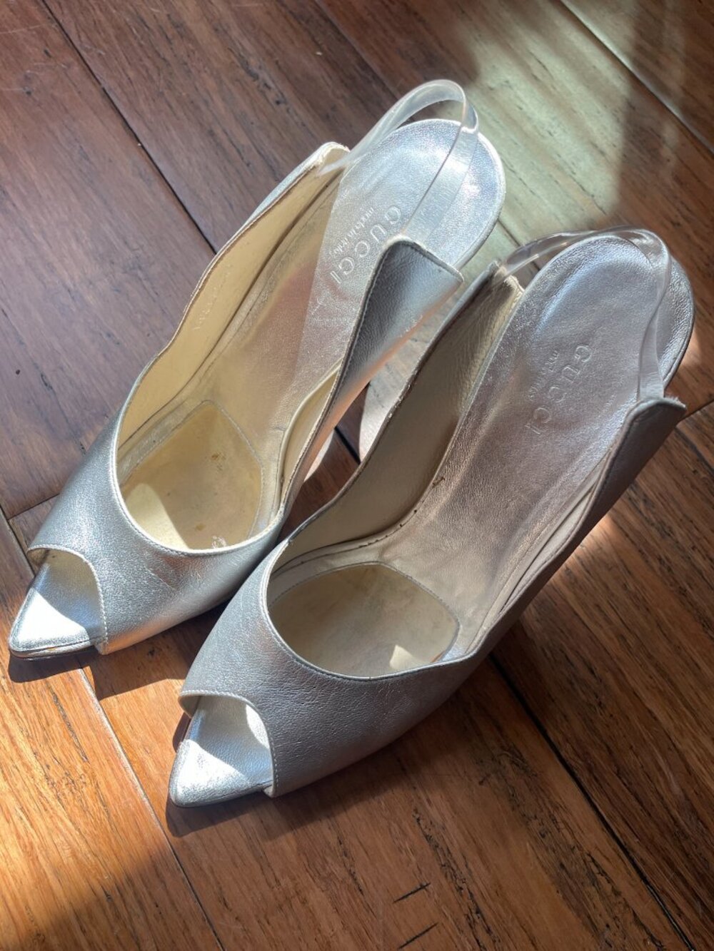 Iconic 2003 Tom Ford for Gucci from Ad Campaign Silver Shoes Sandals 37 C